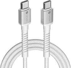 Portronics Konnect X 60W Type C to Type C Unbreakable Nylon Braided Cable, 2M Fast Charging Cable for iPhone 15 series, iPad, Samsung Galaxy & other Type C Devices(White)