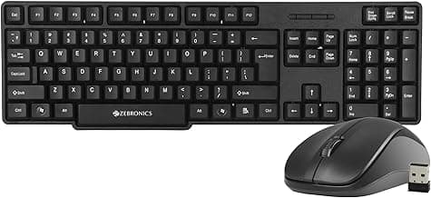 ZEBRONICS Companion 107 2.4GHz Wireless Keyboard & Mouse Combo, 104 Keys, UV Printed keycaps, 12 Integrated Multimedia Keys, 3 Button Mouse, 1200 DPI, High Precision, Advanced Optical Sensor (Black)