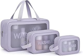 RIXTEC RIXTEV PVC Makeup Bag Travel Toiletries Organizer Cosmetic Bags Wash Bag Pouch for Travel Kit Toiletry Bag Portable Organizer Case Carry Pouch for Women Bathroom Set of 3 (Purple)