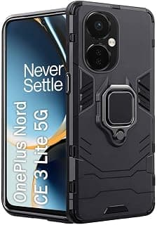TheGiftKart Tough Armor Bumper Back Cover Case for OnePlus Nord CE 3 Lite 5G | Ring Holder & Kickstand in-Built | 360 Degree Protection Back Cover Case (PC & TPU, Black)