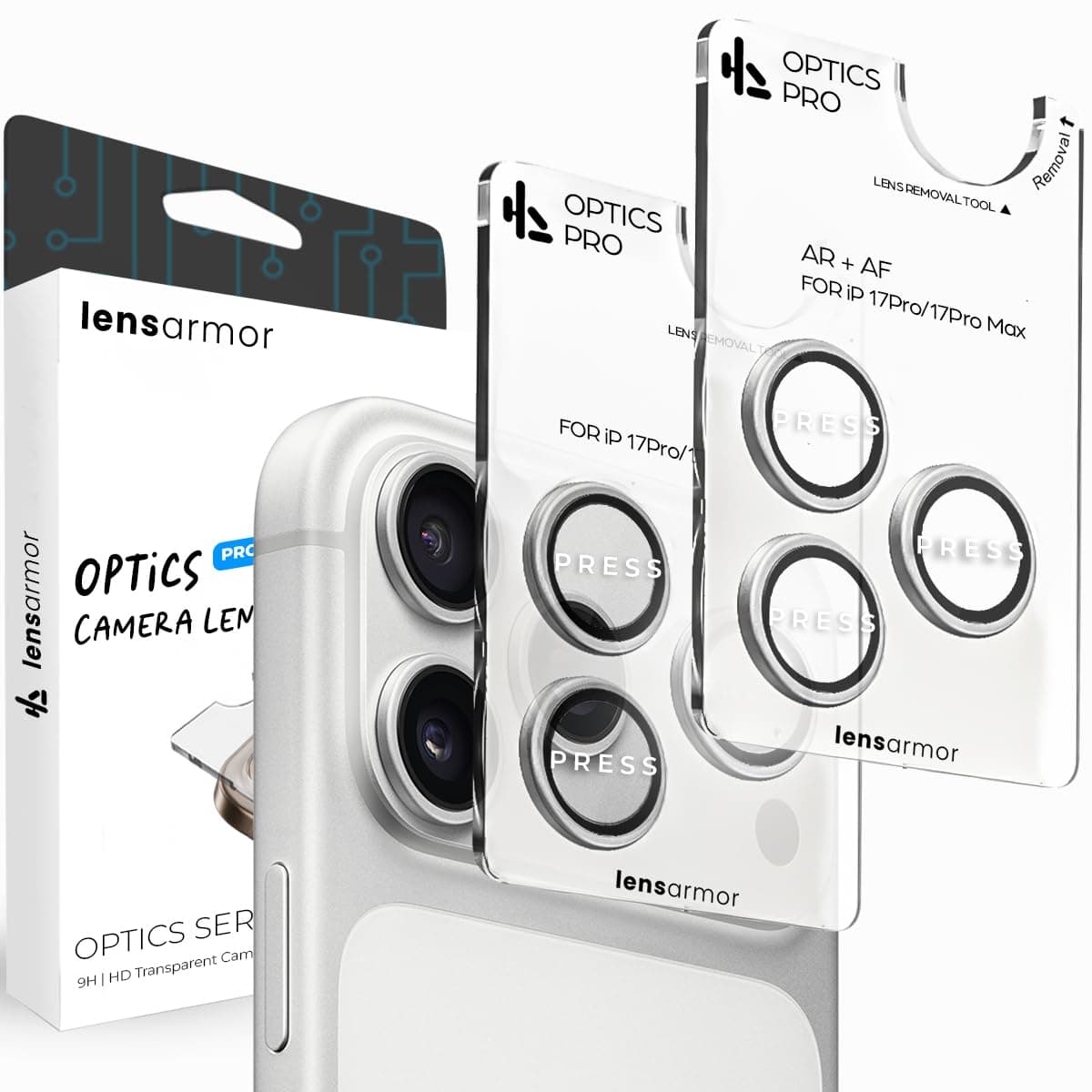 Lensarmor Compatible with iPhone 17 Pro / 17 Pro Max Camera Lens Protector Silver (2-Pack) – 9H Tempered Glass, Military-Grade Anti-Scratch, Case-Friendly, Easy Alignment Frame