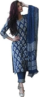 Pinkmint Women’s Cotton Blend Straight Kurta Set with Pant & Dupatta | Round Neck Printed Ethnic 3-Piece Suit | Suitable for Daily & Festive (Available in Plus Sizes)
