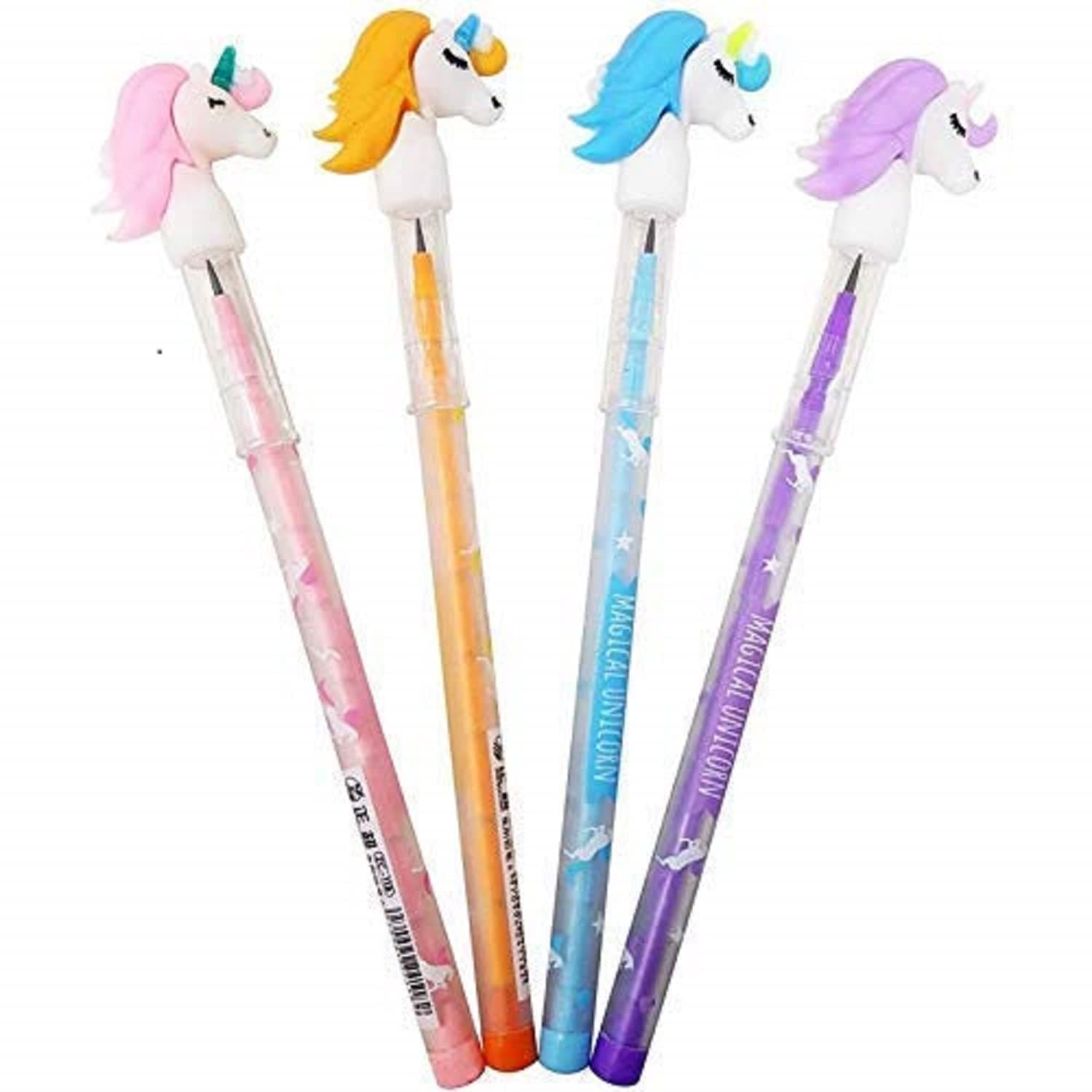 Peeplvalue Pack of 12 Unicorn Colorful Pencils for Girls with Rubber Unicorn Tops, Multi-Color, Party Favor, Birthday Return Gift for All Age Group
