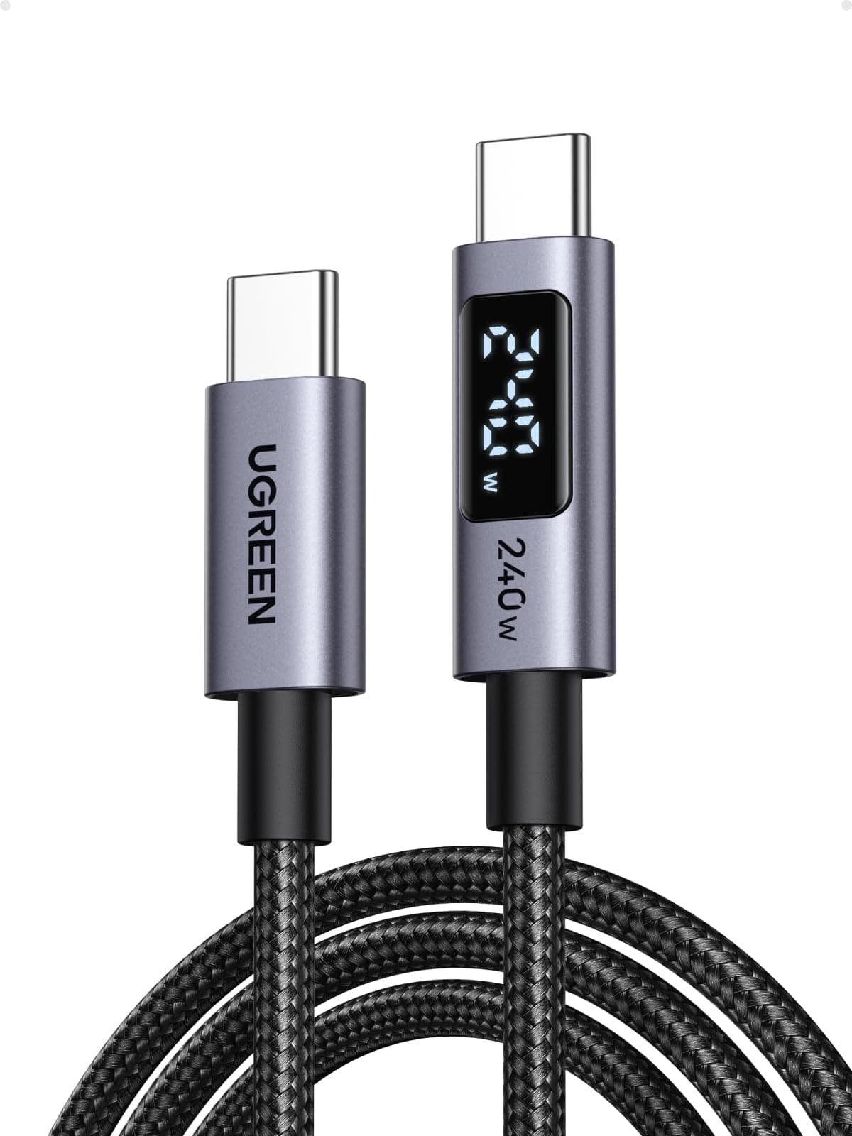 UGREEN 240W USB C to USB C Cable with LED Display, Fast Charging Cord, 1M | USB2.0 480Mbps Data Transfer Compatible with iPhone 17/16, Galaxy S26, MacBook Air/Pro, iPad Pro/Air, XPS, Pixel