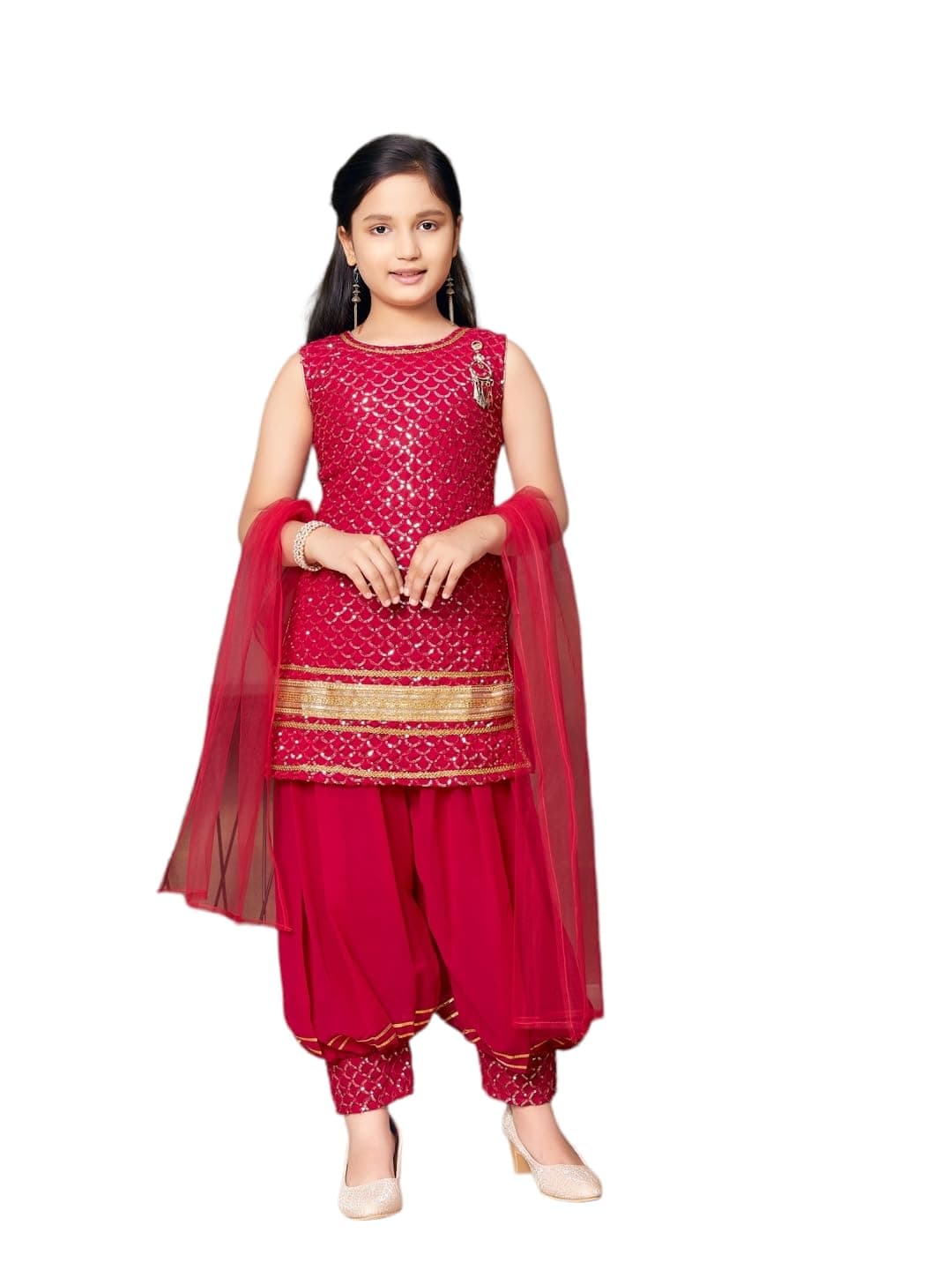 Aarika Girls Ethnic Wear Navy Blue Colour Sequin Embroidery/Lace Work Georgette Kurti Patiala Set With Dupatta