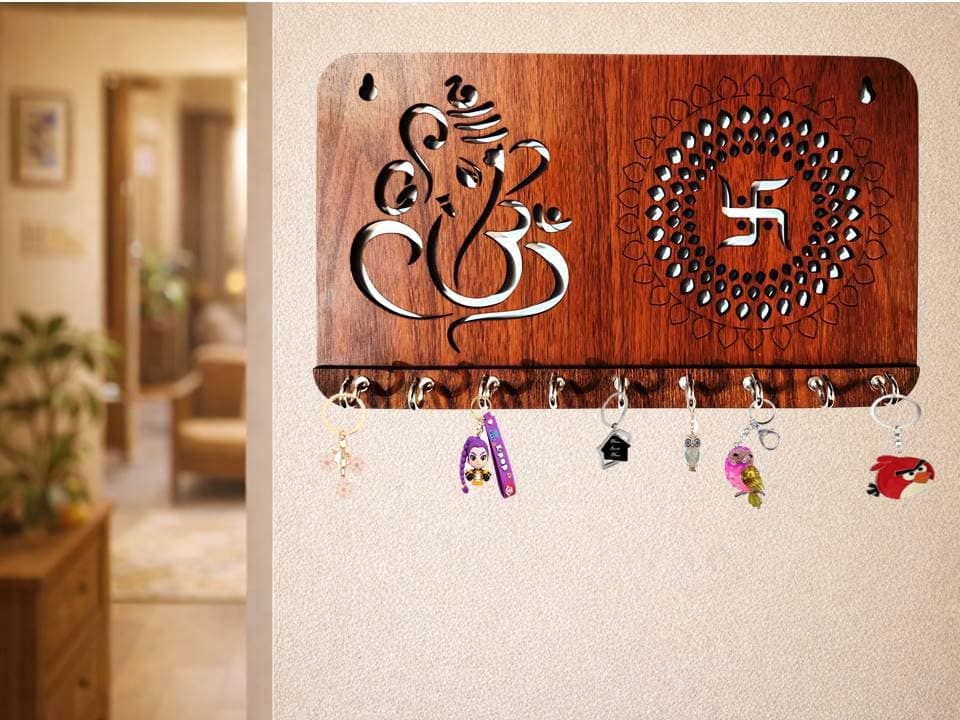 My Dream Carts Ganesha Chakra Key Holder for Home Decor Item | Stylish Key Hanger Wall Mounted | Handicraft Key Chain Stand | Wooden Keychain Hangers for Office Decoration | Wood Keys Holders