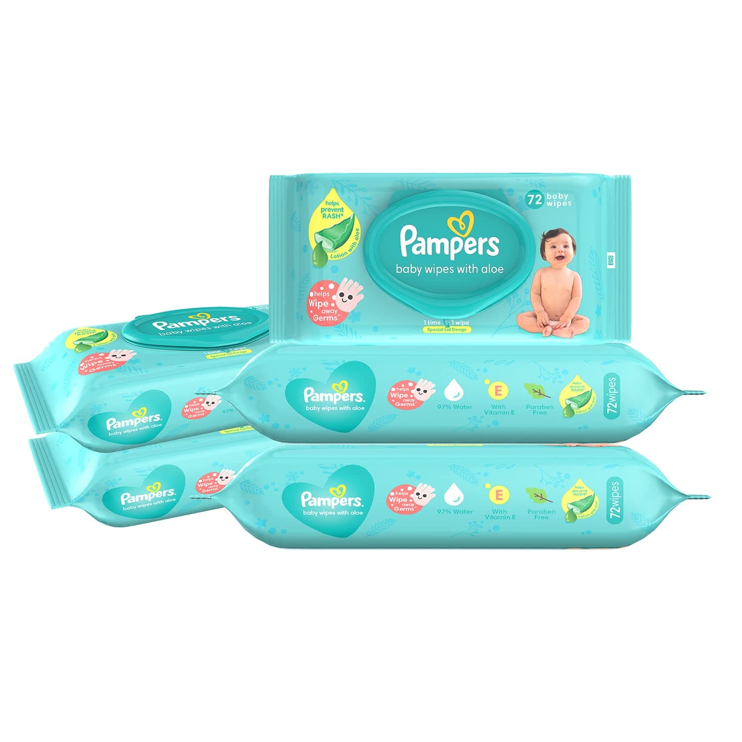 Pampers Baby Gentle Wet Wipes with Lid 360 Count (72 X Pack of 5) | with Aloe Vera and Vitamin E | 97% Pure Water | Paraben free | Combo Pack