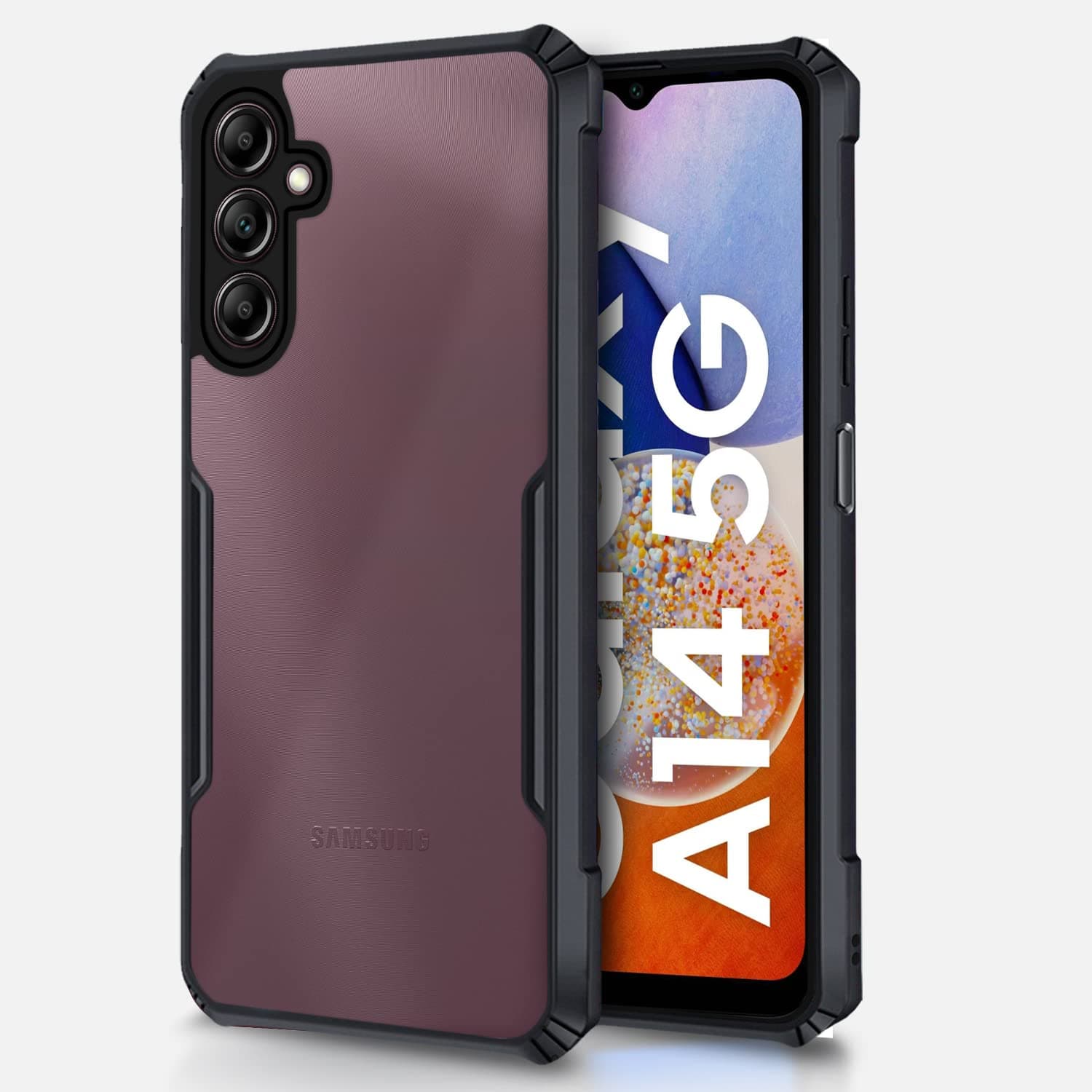 Amazon Basics Back Cover for Samsung Galaxy A14 4G/ Samsung Galaxy A14 5G | Crystal Clear Transparent Back | Ultra Hyrbid | Full Camera Protection | Raised Edge | Bumper Cover (Black)
