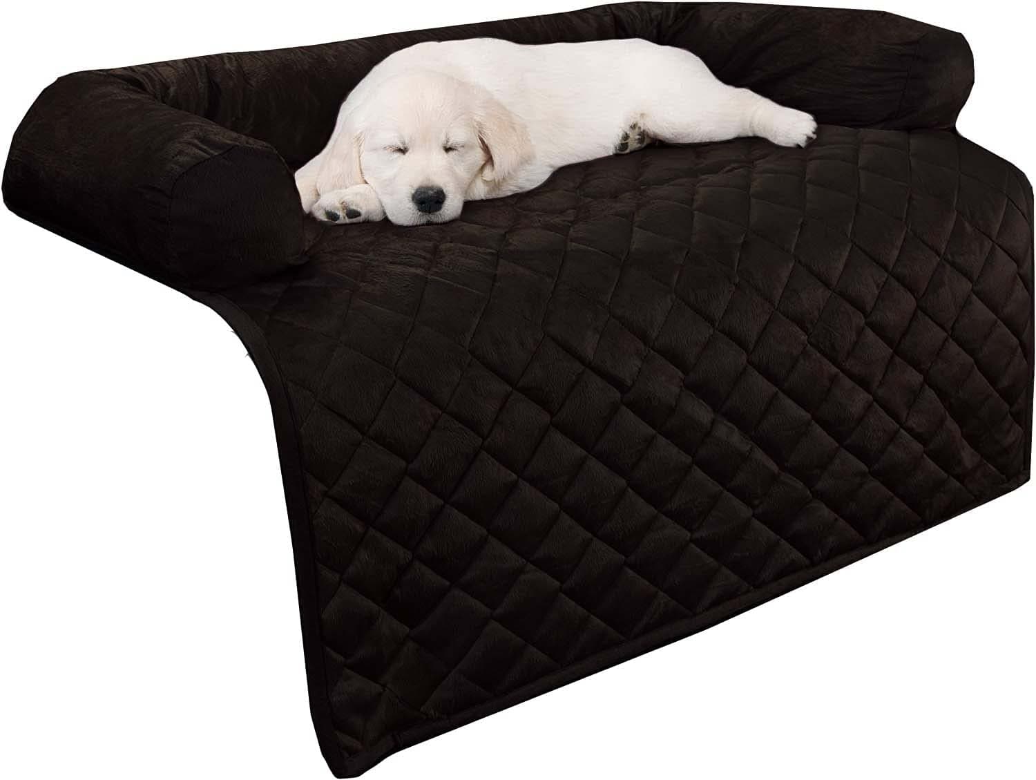 Fluffy's Couch Cover for Dogs Collection – Pet Furniture Protector with Neck Bolster, Quilted Velvet Fabric and Fiber Base Layer Black