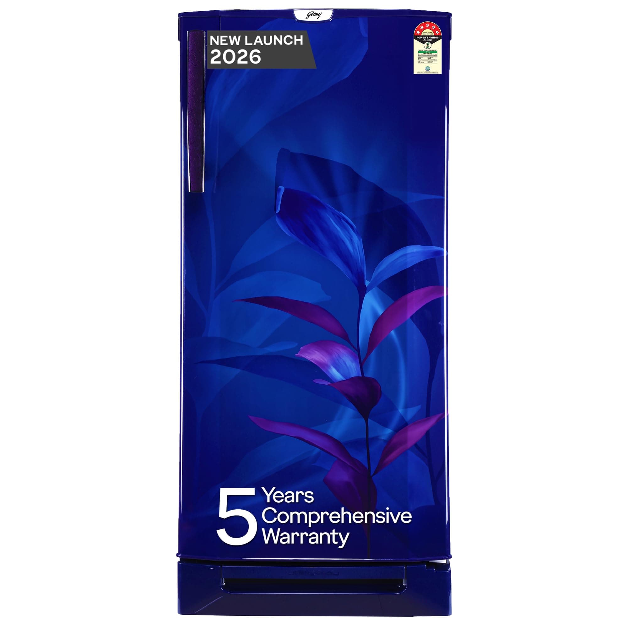 Godrej 185L 5 Star with 5 Years Comprehensive Warranty, 24 Days Farm Freshness, 22L Jumbo Vegetable Tray, Base Drawer Direct Cool Single Door Refrigerator (RD 195EN TDI MN BL, Marine Blue)
