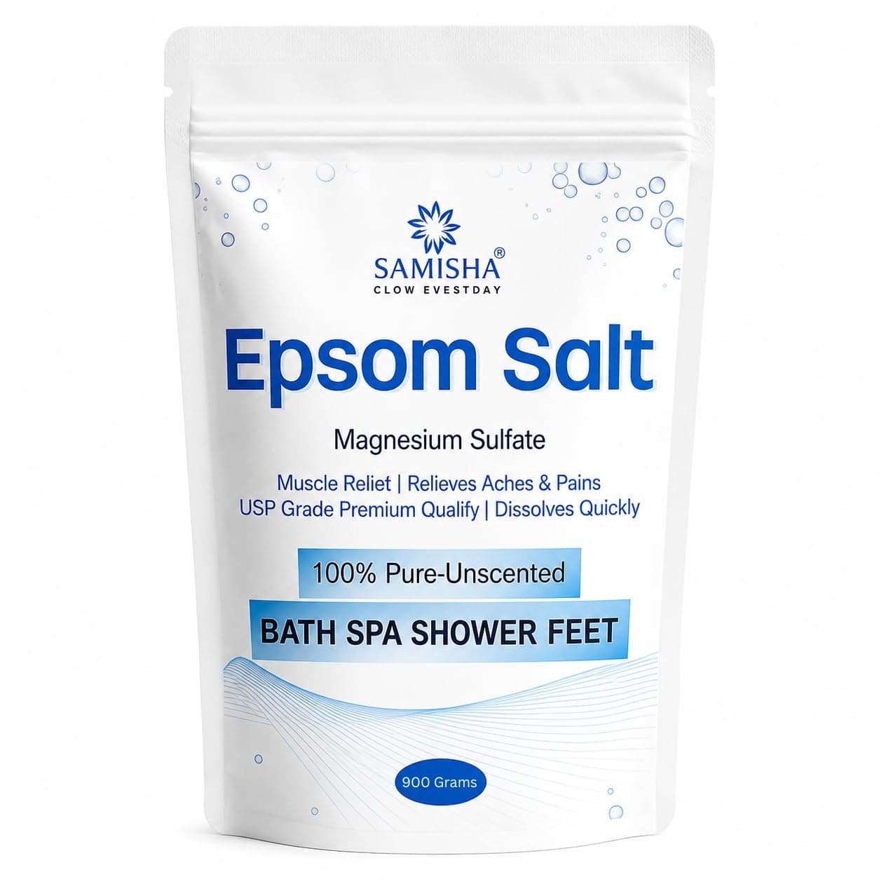 Pure Epsom Salt for Foot Soak & Pain Relief – Unscented | Epsom Bath Salt for Relaxation, Muscle Recovery & Detox | 900 Gram Pack