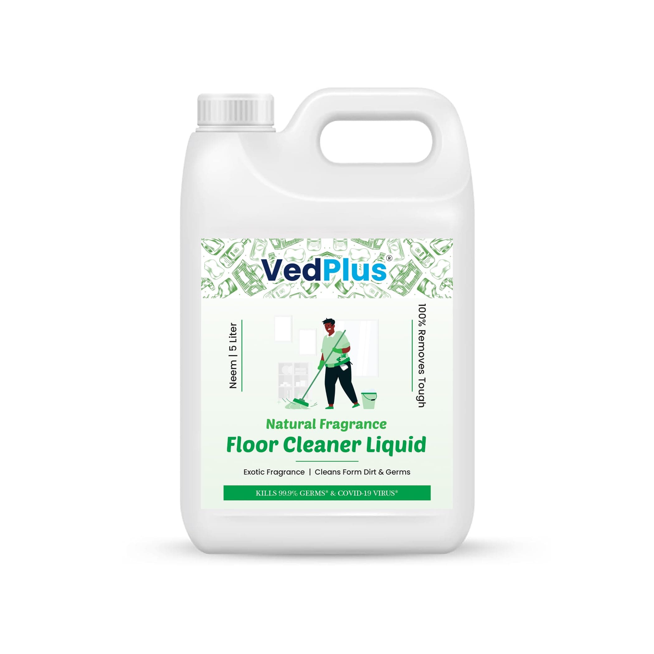 VedPlus 5L Neem Scent Natural Fragrance Floor Cleaner Liquid| Tough Stain Remover, Kills 99.9% Germs| Deep Cleaning For Homes & Offices| Eco-Friendly, Non-Toxic Formula With Refreshing Neem Aroma