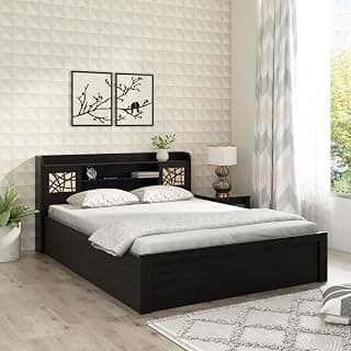 Spacewood Mayflower Queen Bed | Queen Size (78 X 60) Engineered Wood Bed with Box Storage| 3 Year Warranty | Modern Design | Vermount