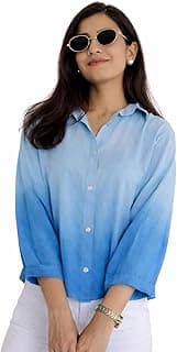 NINEOX Women's Korean Style 3/4 Sleeve Oversized Button Down|| Workwear Top Shirt for Office & Casual Wear Women Shirt || Shirt for Woman || Top for Women (L-98-101)