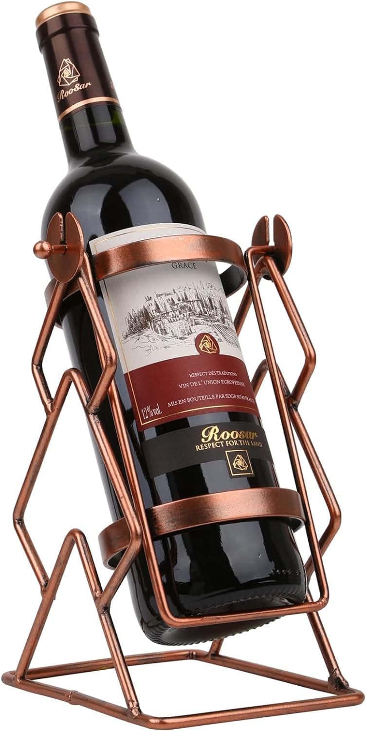 Nutech Decor Swing Wine Bottle Holder: Freestanding Metal Wine Rack for Kitchen Home Decor, Red Modern Design, Countertop Wine Bottle Storage Organizer Metal Wine Rack (1 Bottle)