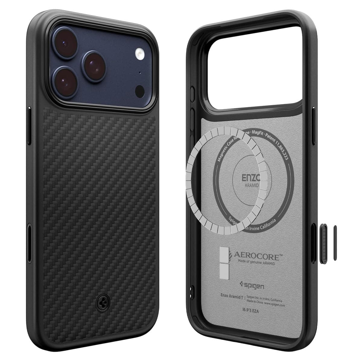 Spigen Enzo Aramid T MagFit Back Cover Case for iPhone 17 Pro Max, Premium Aramid Fiber Finish, Camera Control Button - Polycarbonate + TPU | Black Black