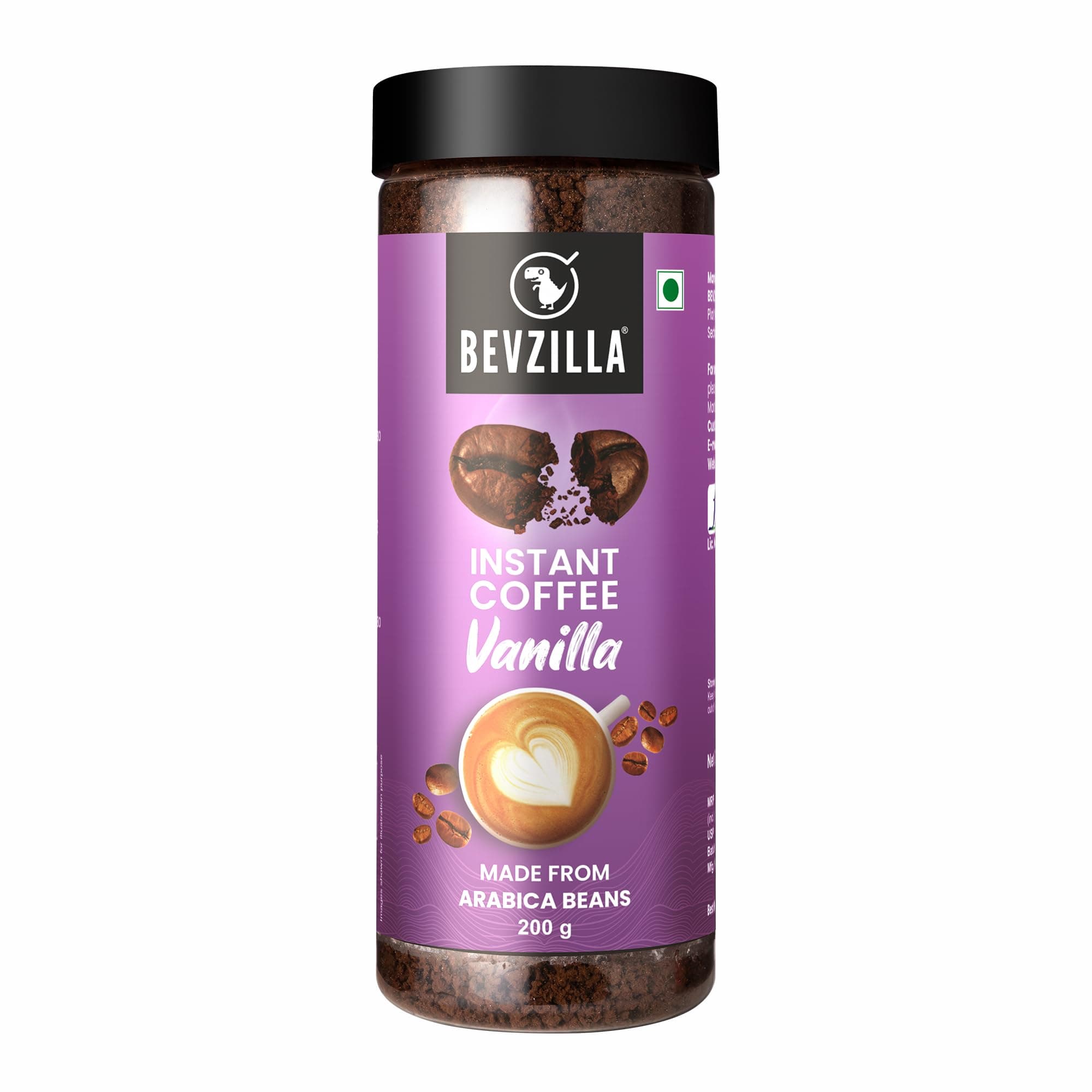Bevzilla 200 Gram Vanilla Flavoured Instant Coffee Powder Jar | Make 100 Cups | Arabica Coffee | Best for Espresso, Latte & Cappucino | Hot & Cold Brew