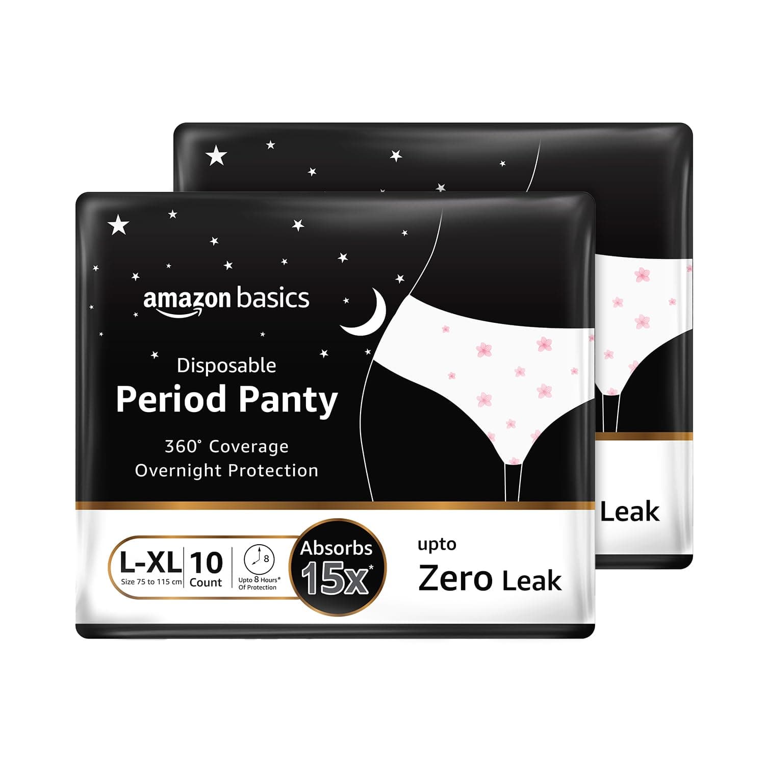 Amazon Basics Disposable Period Panties For Girls | L-XL | 20 Count (10 x Pack of 2) | 360° Coverage | Upto 8 hours of protection | Leak Proof | Overnight Protection | Period Panty