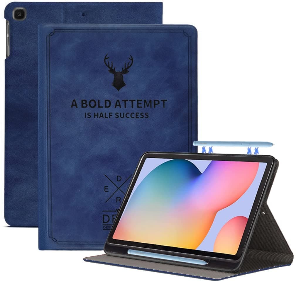 Robustrion Deer Pattern Flip Stand Case Cover with S Pen Holder for Samsung Galaxy Tab S6 Lite 10.4 inch SM-P610/P615/P613 - Deer Blue