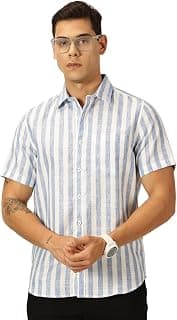 Thomas Scott Men's | Stripes | Half Sleeve | Slim Fit | Linen Blend | Spread Collar | Casual Shirt