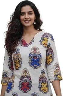 BELLATELA BT Women Printed, Tribal, Kalamkari, Abstract Khadi Cotton Kurti.