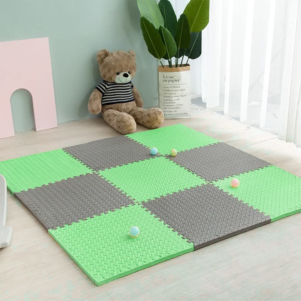 SIGNATRON Puzzle Flooring || Kids Interlocking Play mat || Baby Play Mat || Play mats for Kids || 12 MM Thick (4 Tiles - 16 Square Feet, Green Grey)