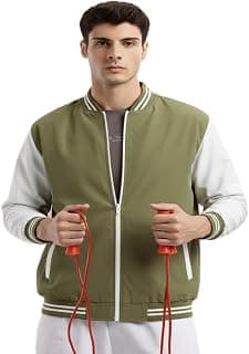 MAYKR Men’s Green Bomber Jacket White Sleeve Varsity Style Jacket |