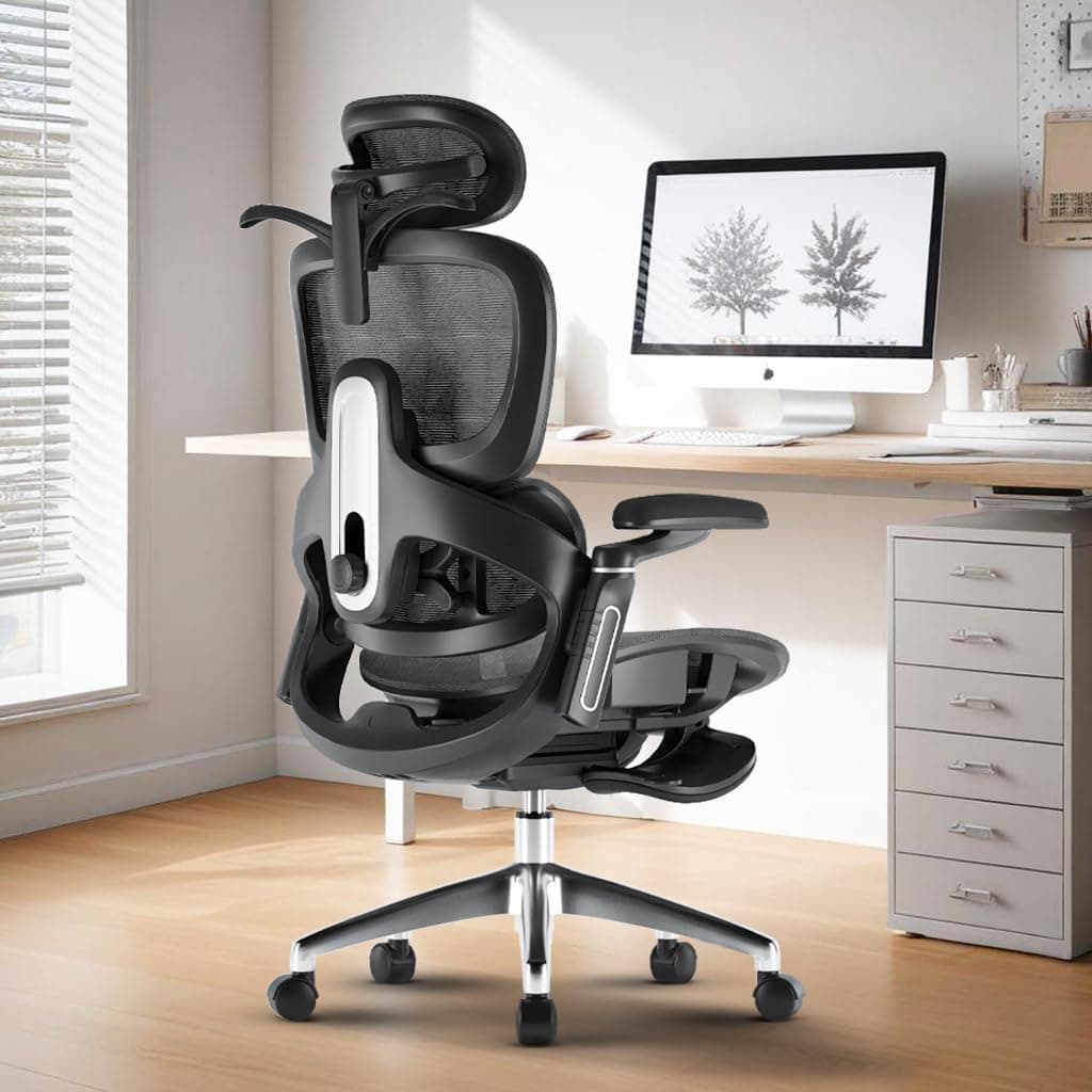 DROGO Ergonomic Office Chair for Work from Home, Chair for Study with Breathable Mesh, Adjustable Seat, 6D Armrest, 4D Headrest & Lumbar Support | Gaming Chair with Footrest & Recline (Black)