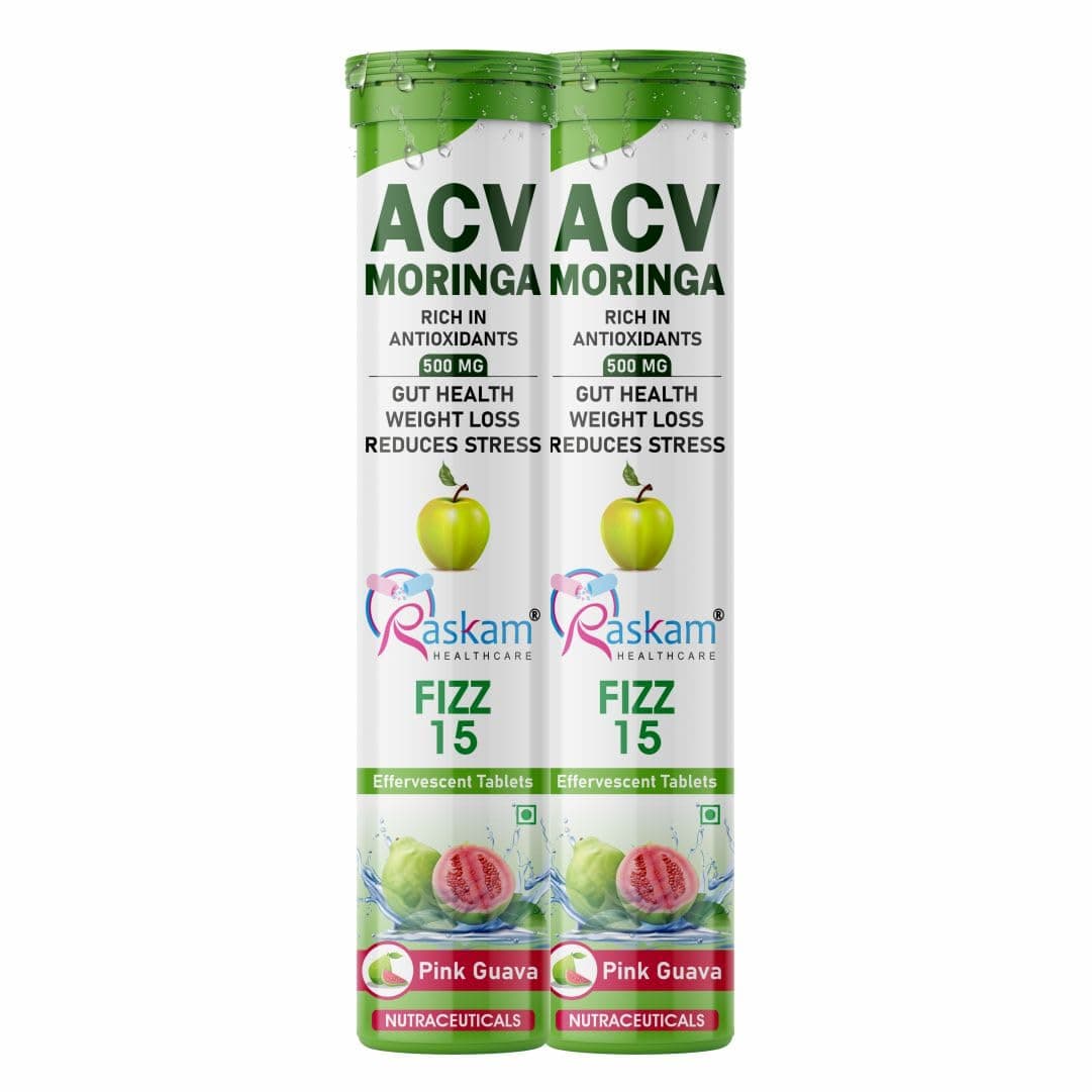 Raskam Apple Cider Vinegar Moringa Fizz Tablets 500mg – Pink Guava, Antioxidant & Immunity Booster, No Added Sugar – 15 Effervescent Tabs (Pack of 2)