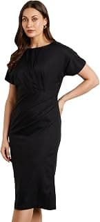 Symbol Premium Women's Fitted Draped Sheath Dress (Midi Length | Desk-to-Dinner) (Available in Plus Sizes)