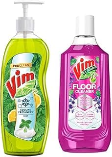 VIM Dishwash Anti Smell Liquid, Pudina, 750 ml (VIMV100) & Vim Floor Cleaner: 1000ml | French Lavender with Sage | 100% Removal of stains for complete clean floors & long lasting fragrance