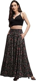 Generic OMFEELS Presented Style Women's Maxi Skirt, Black Paisley Print, Elastic Waist, Flowy A-Line Style, Floor Length