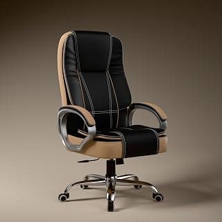 Green Soul Vienna Premium Leatherette Office Chair, High Back Ergonomic Home Office Executive Chair with Spacious Cushion Seat & Heavy Duty Metal Base (Black & Tan)