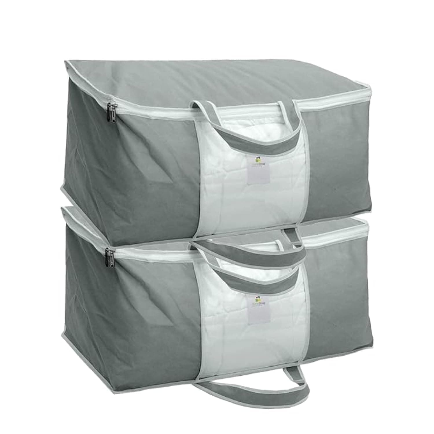 HomeStrap Set Of 2 Non Woven Underbed Storage Organizer/Blanket Cover Bag With Transparent Window&Front Handle For Quilt,Clothes(Grey)(Featured On Shark Tank)(Non-Woven),43 Centimeters,32 Centimeters