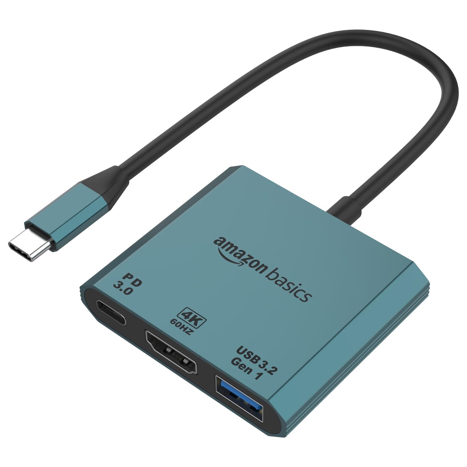 amazon basics Pro Series 3-in-1 USB-C Hub HDMI 4K@60Hz, USB 3.2 High-Speed Data Transfer up to 10 Gbps, Plug & Play,Aluminum Design for PC,MacBook,Laptops, Phones, Monitors, and Projectors (Turquoise)