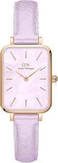 Daniel Wellington Quadro Analog Watch for Women with Mother of Pearl Purple Rectangle Dial & Purple Leather Strap Band Water Resistant Women's Wrist Watches - DW00100637K