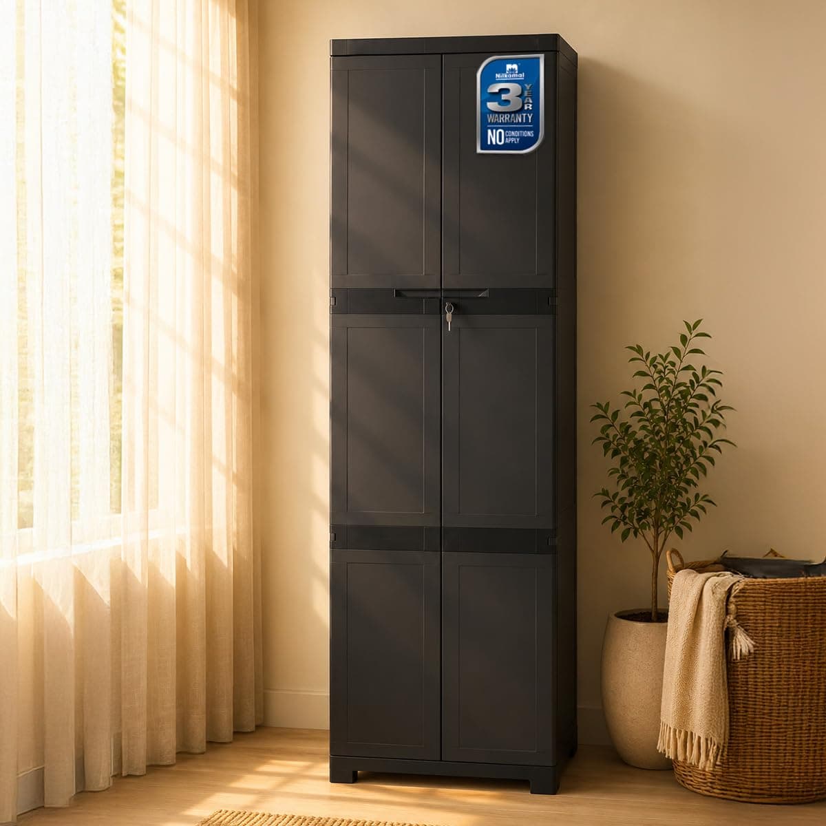 Nilkamal Freedom Large (FML) Plastic Cabinet for Storage| Space & Clothes Organizer| Shelves| Cupboard| Almari| Wardrobe| Living Room|Multipurpose for Home Kitchen & Office | Charcoal Grey
