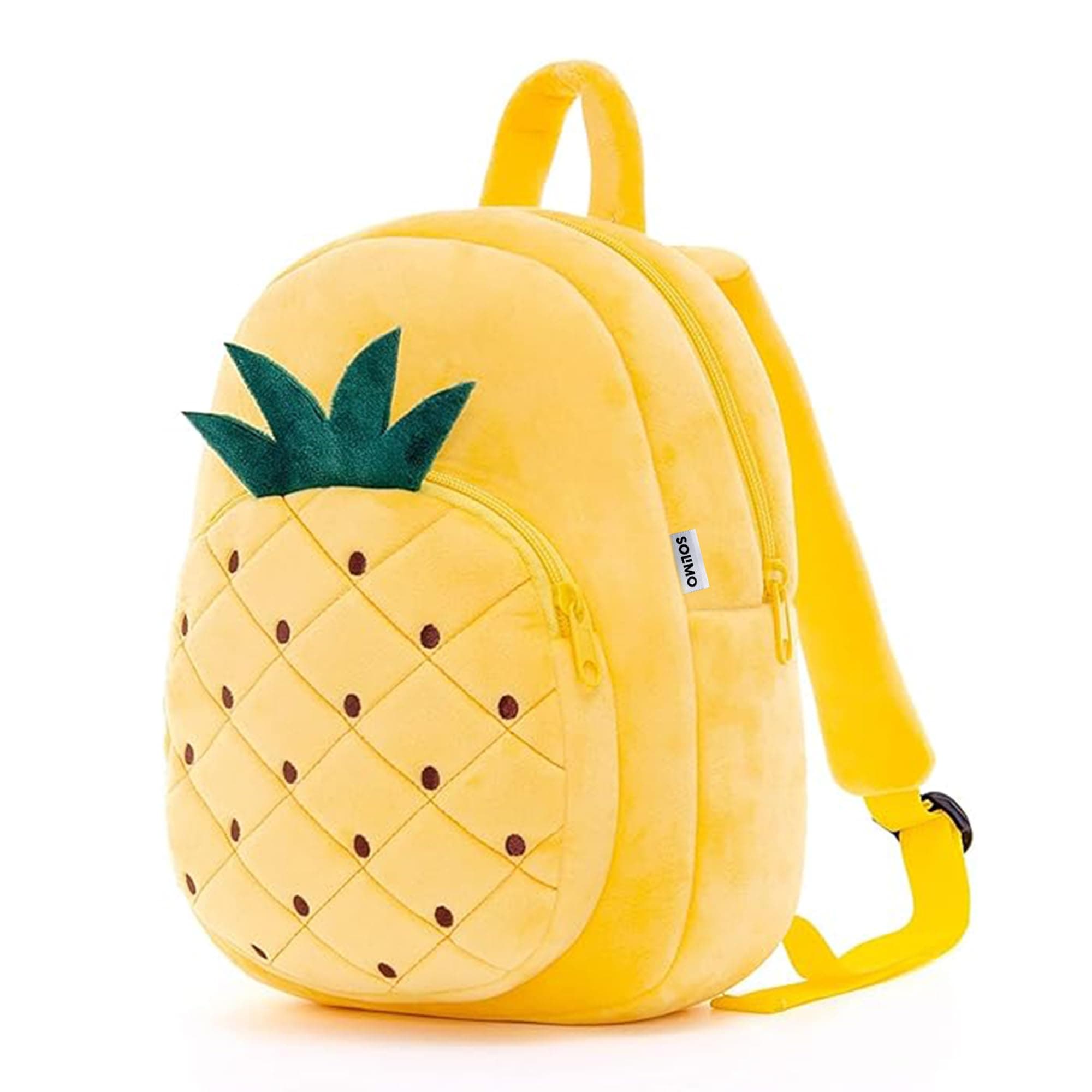 Amazon Brand - Solimo Velvet Toddler Backpack For Girls And Boys 2-6, Preschool Kindergarten Backpack, Cute Kids Backpacks, Pineapple Backpacks For Kids (10L_Multi Colour)