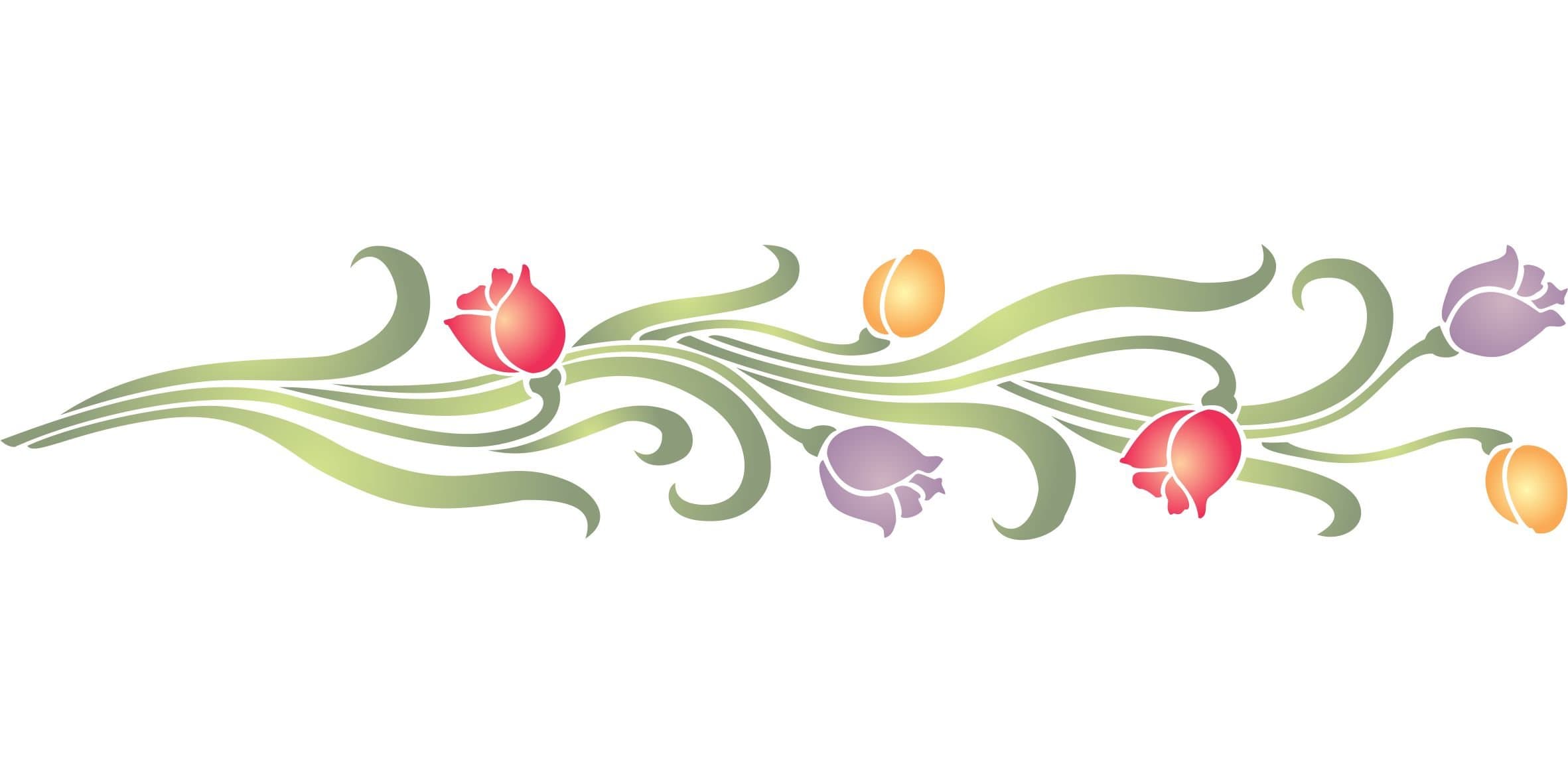 Tulip Stencil - (Size 12”w x 2.5”h) Reusable Wall Stencils for Painting Wall Border Flower Stencil Ideas - Use on Walls, Floors, Fabrics, Glass, Wood, Terracotta, and More…
