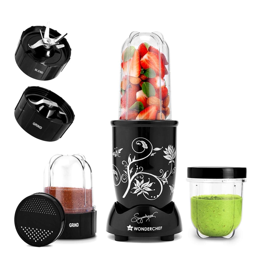 Wonderchef Nutri-blend 500W Mixer Grinder, 22000 RPM Motor, Smoothie Maker, Masala Grinder, Chutney Blender, 3 Unbreakable Jars, Recipe Book by Chef Sanjeev Kapoor, 2 Yr Warranty, Black