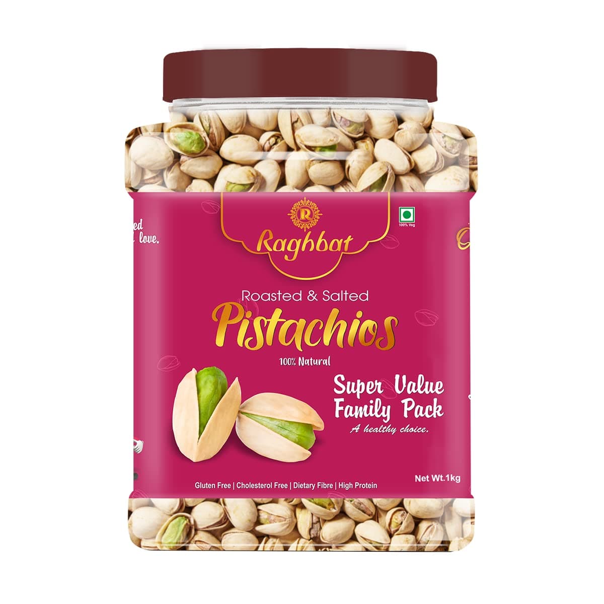 Raghbat Pistachios Roasted & Salted, Pista, 1kg, Rich In Protein, Phosphorus, & Dietary Fibre, Premium Nuts & Dry Fruits, Crunchy & Delicious Healthy Snack