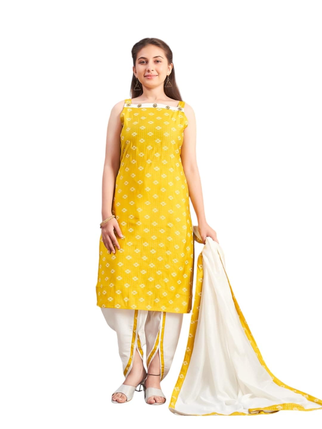 Aarika Girls Ethnic Wear Sea Green-Cream Colour Printed Silk Dhoti Kurta Set
