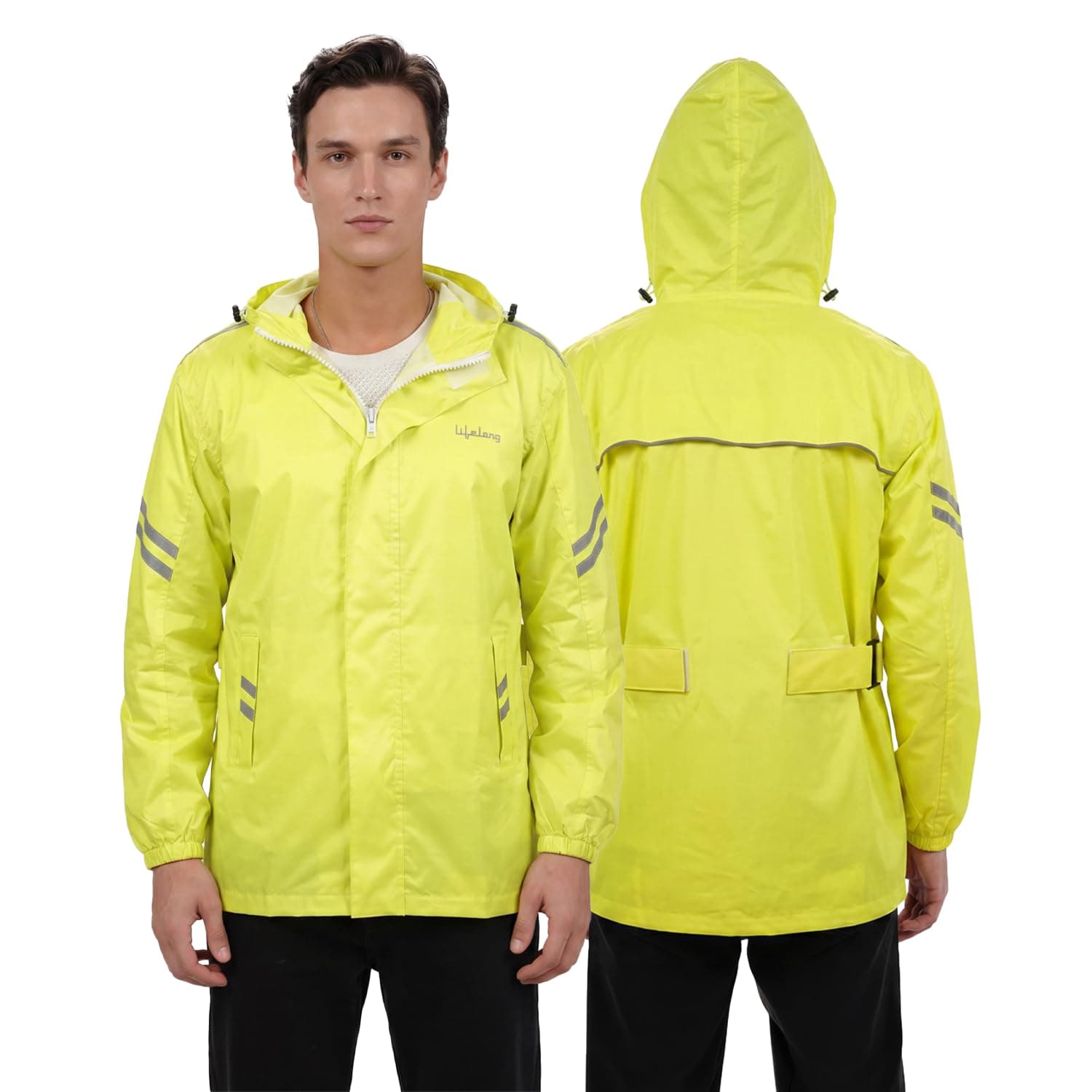 Lifelong Unisex Adult H2Go Pro 3 Rain Standard Length Jacket I 10000mm Waterproof Nylon Shell | Motorcycle Riding Rain Jacket | Heat Sealed Seams | Drycore WR Zippers - Hi-Viz Green, L