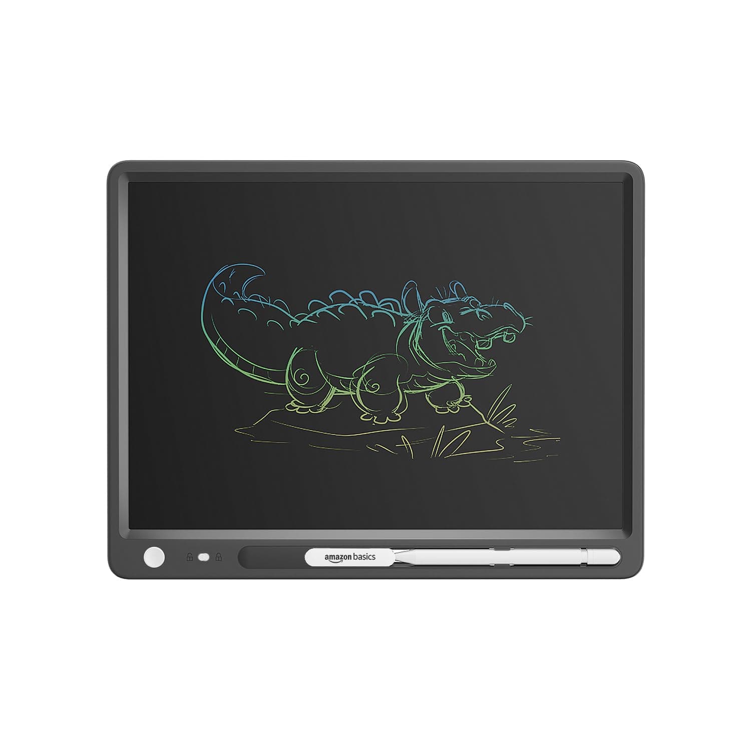 Amazon Basics Writing Tablet with 15-inch Rainbow Colour LCD Screen and Stylus Pen for Kids & Adults (Black-White)
