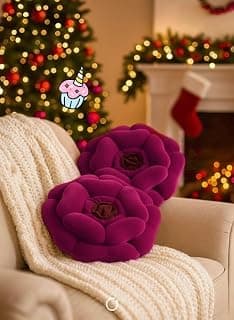 3D Flower Shape Throw Pillow | Soft Velvet Decorative Cushion | Multicolor Floral Sofa Cushion for Living Room & Bedroom (Pink)