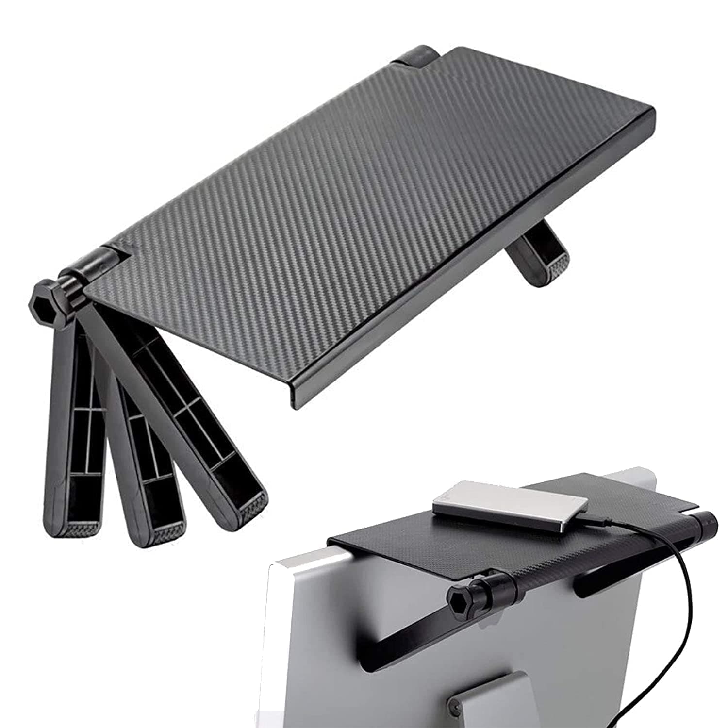 Zipron Screen Top Shelf for Computer Monitor & TV, Foldable Storage Organizer Rack Riser, Adjustable Top Stand for Wi-Fi Router, Remote Control, Streaming Box & Office Desktop Media Devices, Black
