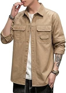 SMOWKLY Men’s Casual Shirt Jacket for Men | Lightweight 100% Cotton Overshirt | Full Sleeve Utility Shacket with Pockets | Stylish for Everyday Wear | Full Sleeve Button Down Shirt