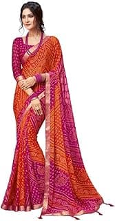 SIRIL Women's Bandhani Printed Chiffon Saree with Blouse