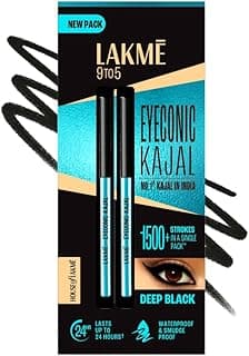 LAKMÉ Eyeconic Black Kajal 0.35 g (Combo Pack of 2) Matte Kohl Liner in a Twist Up Pencil - Waterproof|| Smudge Proof & Long Lasting Eye Makeup