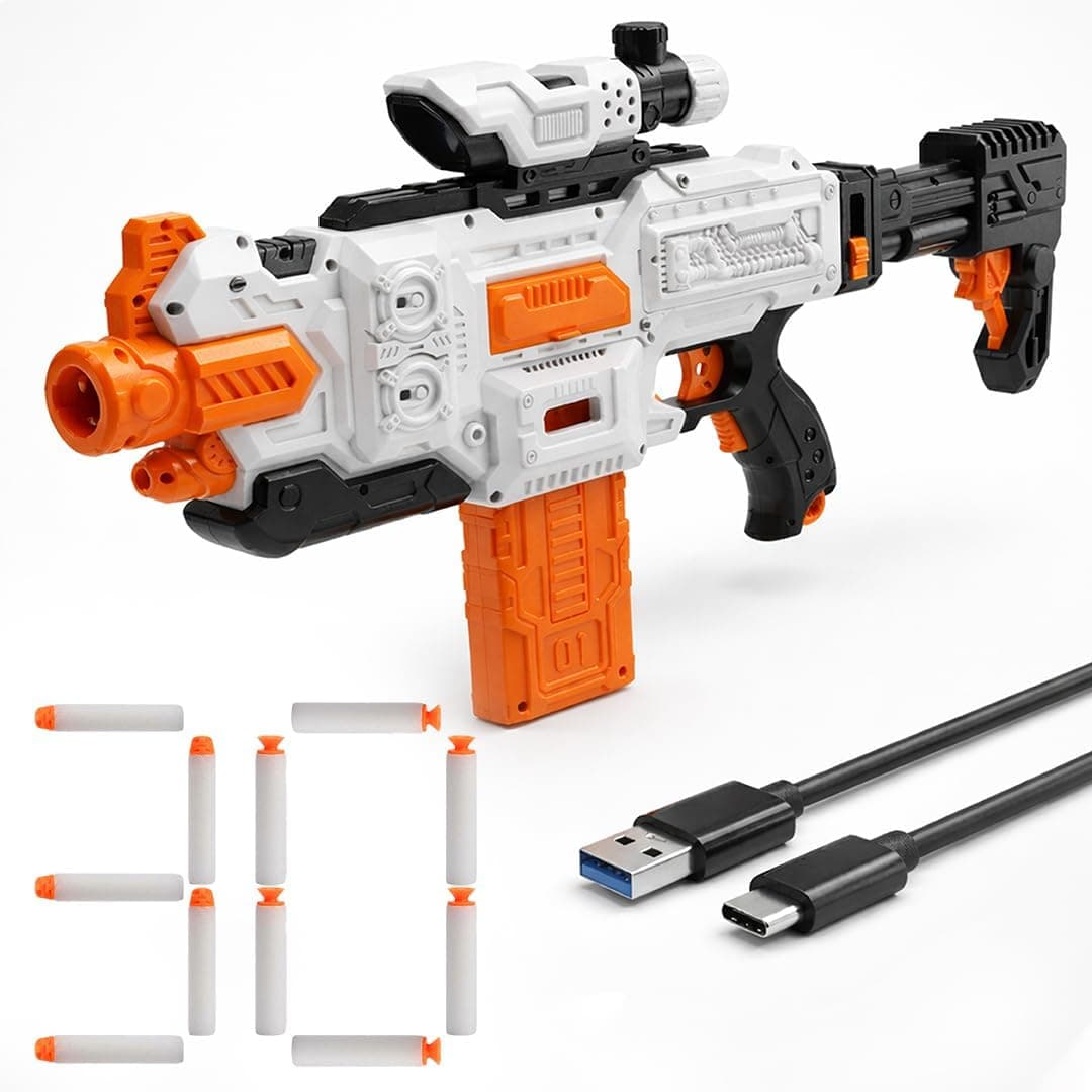 Innovitoy Alpha Striker Electric Motorized Toy Gun with Scope, 30 Soft Darts, USB Type-C Rechargeable, Long Range 60ft+, 1-Hour Playtime, for Kids & Adults (8+), Made in India